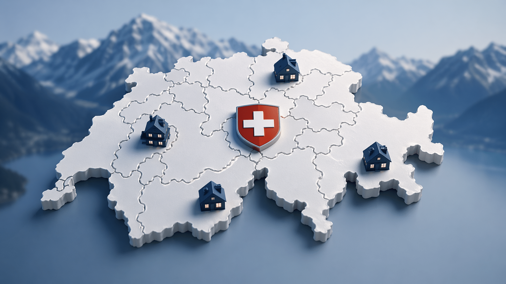 Zwitserland met huizen en bergen